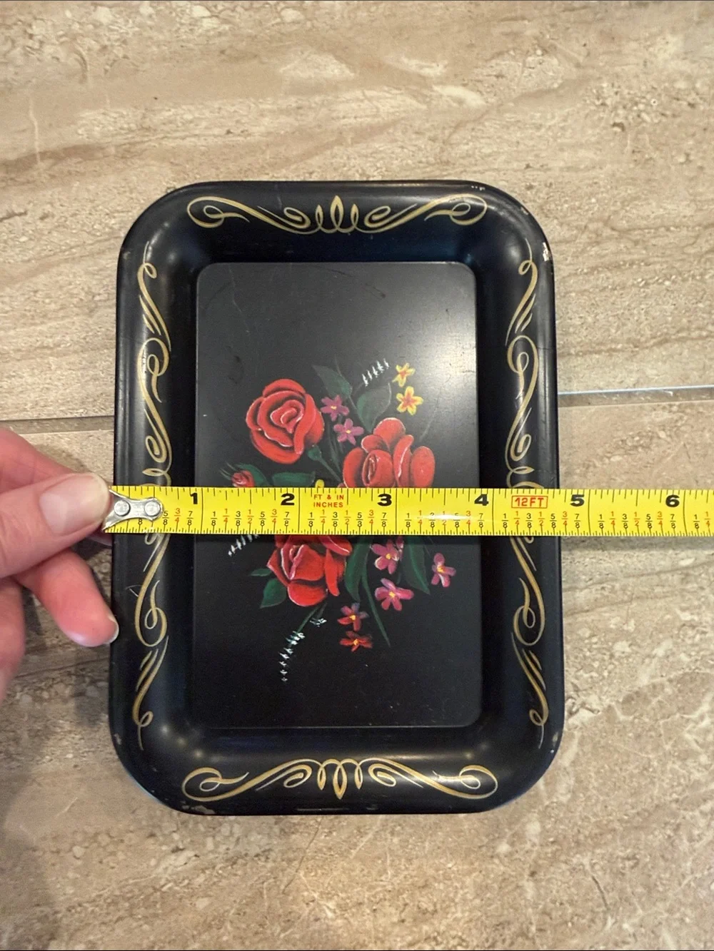 Small Vintage Black Floral Metal Serving Trays - Set of 4